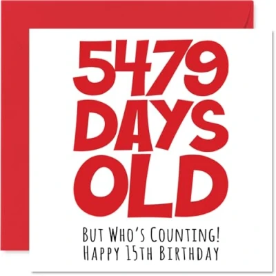 Imagen de Stuff4 tarjeta de cumpleaños 15 para niños y niñas, Él ella, 5479 días edad, divertida felicitación hermano, hermana, hijo, hija, primo, 145 mm x