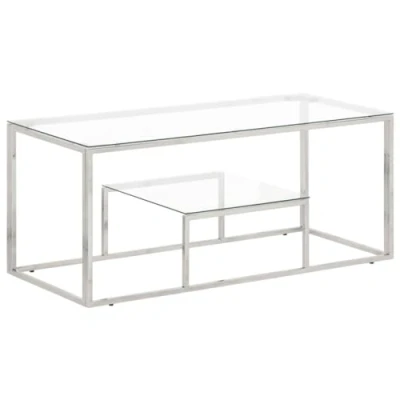Imagen de vidaXL Mesa de Centro Plateada Acero Inoxidable y Vidrio Templado
