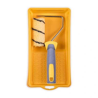 Imagen de HARDY WORKING TOOLS Kits de herramientas pintura, Rodillos Cubeta e Rodillo antigota poliacrílico, Altura del pelo 9mm, Eslora 10cm, Diámetro 30mm, amarillo negro gris, A0180 526000