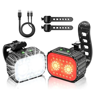 Imagen de Mohard Luz Bicicleta, Luces Bicicleta Delantera y Trasera Recargables Ultrabrillantes para Montar Noche, Juego de IPX6, 8/12 Modos &amp; 58H Funcionamiento, Flexible Fácil Instalar