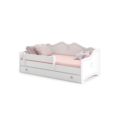 Imagen de KOBI Cama Infantil Emma Blanca para habitación 140x70CM con cajón Al baño de Las niñas (Emma/Sz/140/R)