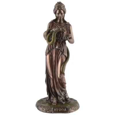 Imagen de diosa griega Hygieia, de la salud, piedra artificial, bronceada a mano y coloreada, por Veronese