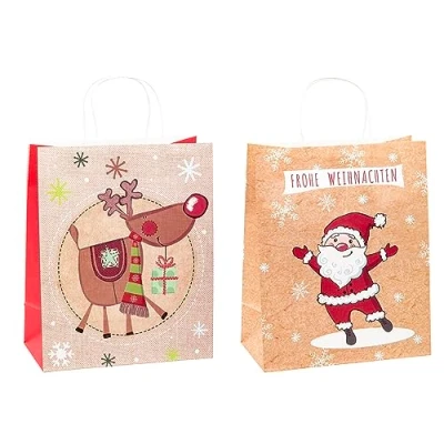 Imagen de TSI 88318 Bolsas de papel kraft para regalo (32 x 26 12 cm, 6 unidades), diseño navideño