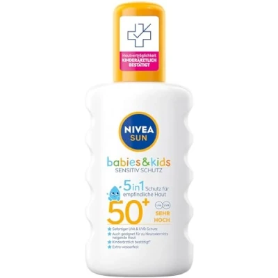Imagen de Nivea Sun Kids Sensitiv spray solar en (1 x 200 ml), con SPF 50+, loción para pieles sensibles de niños