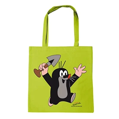 Imagen de Logoshirt® Krtek, el Topo I Jujù Sac de courses cabas réutilisables Bolsa algodón Impresa 100% con asas largas verde limón Diseño original licencia