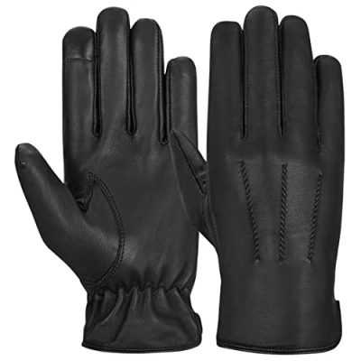 Imagen de Hand Fellow guantes de piel para hombre con forro polar conducir, invierno, exteriores (XL)