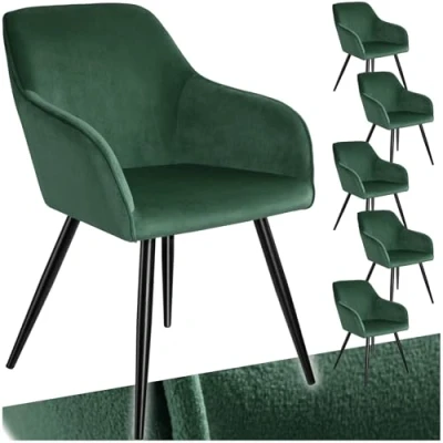 Imagen de TecTake® Silla Tapizada en Terciopelo, Sillas de Comedor Ergonómicas y Versátiles, Gran Estabilidad Capacidad Carga, Cocina Elegante 6 Verde Oscuro/Negro