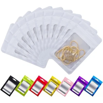Imagen de Rimiko 50 Piezas de Bolsas Aluminio Resellables, Mylar Herméticas Planas para Alimentos, Pequeñas con Cierre Zip, Plásticas el Embalaje del Producto (Blanco, 16x24cm)