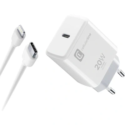 Imagen de Cargador CellularLine ACHIPHKITC2LM, Para Apple iPhone y iPad, Cable Lightning, USB C, 100 cm, 20W, Blanco