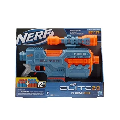 Imagen de Elite 2 Phoenix CS 6 Motorized Blaster, 12 dardos Nerf, cargador de clip dardos, alcance, rieles tácticos, puntos montaje, baterías 4AA