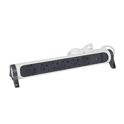 Imagen de Legrand 694509, Regleta de enchufes con protección contra sobretensión, Interruptor, Enchufe múltiple 6 Tomas Corriente, Cable 1,5 MTS, Color Blanco/Gris Oscuro
