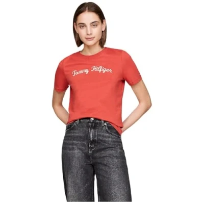 Imagen de Tommy Hilfiger REG Script CNK SS Camiseta estampada, Mujer, Talla: XXL, Terra red