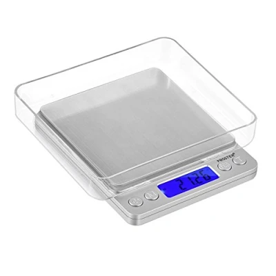 Imagen de Proster Mini Escala Digital de Bolsillo 0.01 500g Postal Alta Precisión para Alimento la Cocina, Pesar Gemas, Joyas y Otros Objetos Preciosos Color Plata