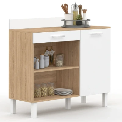 Imagen de Aparador bajo de cocina 100 cm Encimera CINA H.83 1 puerta + cajón acabado haya y blanco IDMarket