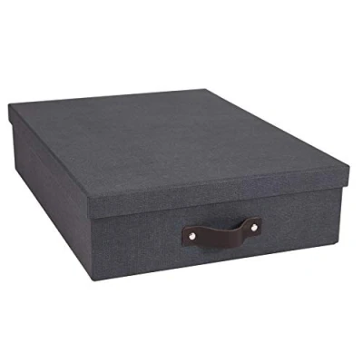 Imagen de Bigso Box of Sweden Caja de almacenaje con tapa para folios A4, folletos, etc. Organizador documentos asa escritorio tablero fibras y papel aspecto lino negro