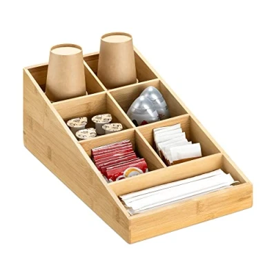 Imagen de Navaris Organizador de café y té Caja bambú para Accesorios cafetera Bandeja con 7 cajoncitos infusiones azucarillos Tazas cápsulas