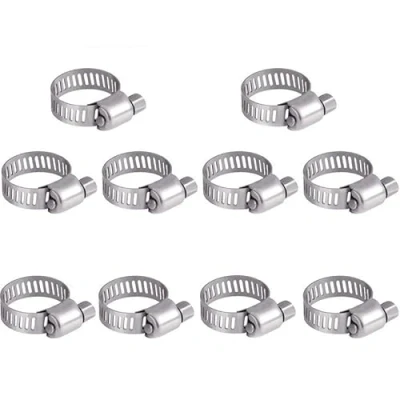 Imagen de 10 clips de manguera 13 a 19 mm, ajustables acero inoxidable 304, abrazaderas tornillo sin fin