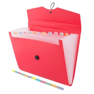 Imagen de D.RECT 5580 Carpeta de archivos extensible A4 Acordeón Clasificadora documentos con 12 Compartimentos Acordeon color rojo