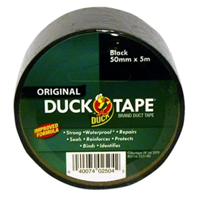 Imagen de Duck cinta adhesiva negra original, fórmula mejorada de alta resistencia, impermeable, reparación tela, 50 mm x 5 m