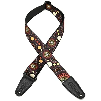 Imagen de Levy&#039;s Leathers MP2DU 002 Correa de guitarra unisex poliéster 2&quot; con diseño Down Under Series Sunset y extremos cuero negro, ajustable 35&quot; a 60, estándar