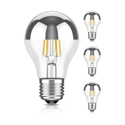 Imagen de ledscom.de 4 piezas bombilla LED E27, A60, blanco cálido (2700 K), 4,1 W, 461lm, espejo de cabeza (plateado)