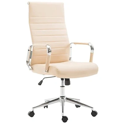 Imagen de CLP Silla De Oficina Kolumbus En Simil Cuero &amp; Base Metal con Ruedas I Escritorio Ergonómica Regulable Altura, Color:Crema