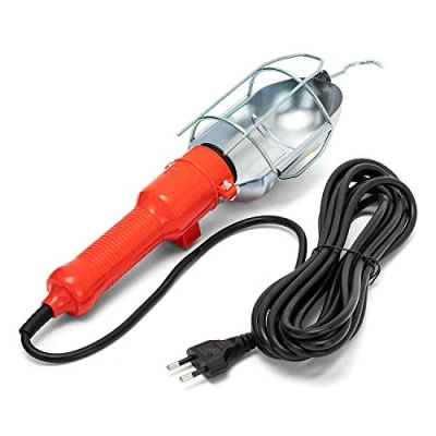 Imagen de Velamp Workshop Lámpara de Trabajo portátil para Uso en Garaje, Bodega, Taller, Obra construcción con Interruptor y Cable 5 m. Portalámparas E27, Compatible LED, 60 W, Naranja