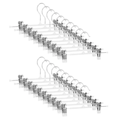 Imagen de 20 Perchas con Pinzas de 30 cm, para Pantalones Metal, ahorran Espacio, Antideslizantes, Faldas Clips Color Blanco