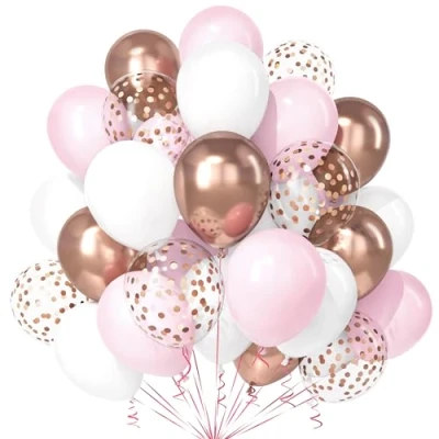 Imagen de Teselife Globos Rosa Blanco, 30Piezas Pastel Macarrón Oro Metal Confeti Globo Latex Helio Mujer Niña Revelacion Genero Baby Shower Bautismo Cumpleaño Aniversario Boda Despedida Soltera Deco