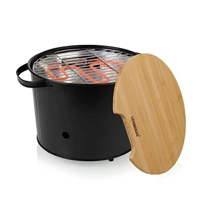 Imagen de Princess 112240 Barbacoa híbrida eléctrica o de carbón, con una tabla para cortar bambú,1400 W