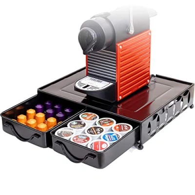 Imagen de Soportes para Cápsulas de Café, Cajón Café Metal, Dispensador con 2 Cajónes Compatible Nespresso, Dolce Gusto, Tassimo etc. Negro Puro