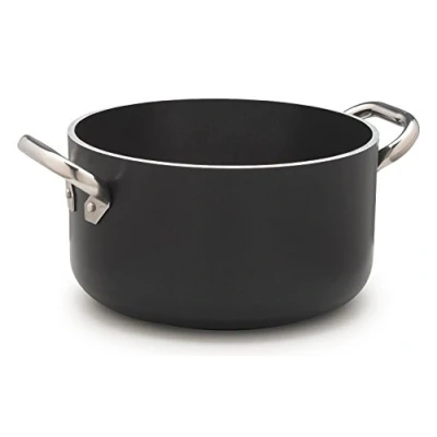 Imagen de Pentole Agnelli ALSA2104SSPI28 Alblack High Aluminium Casserole, espesor 5 mm, fondo de inducción 10 con 2 manijas acero inoxidable, 28 cm, negro
