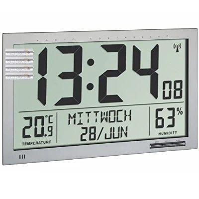 Imagen de TFA Dostmann 60.4517.54 Reloj de pared digital inalámbrico con temperatura ambiente (plata pilas)