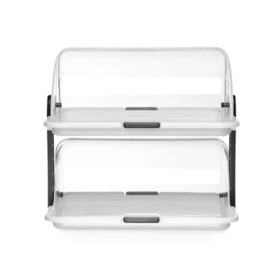 Imagen de HENDI Vitrina expositora, mostrador, panera, exhibidor de Alimentos para Buffets, restaurantes, Banquetes, comercios, con Cubiertas Transparentes deslizantes, Dos Pisos, 465x310x(h) 410 mm, PP, PS