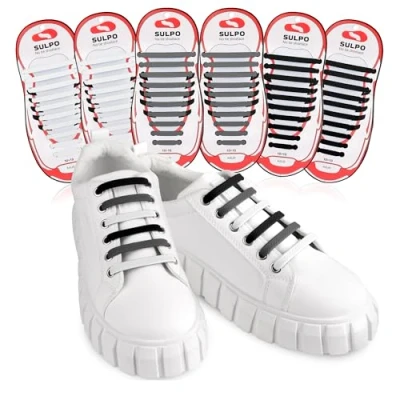 Imagen de SULPO 6 pares Cordones elasticos impermeable zapatillas deporte silicona sin atar para niños y adultos ajustables nudo sneakers, converse