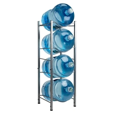 Imagen de Mind Reader Soporte para jarra de agua, capacidad cuatro jarras 5 galones, enfriador estante, metal, 13.5 pulgadas largo x ancho 41 alto, plateado