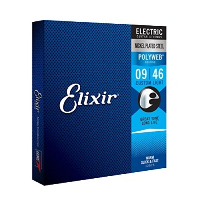 Imagen de Elixir Cuerdas para guitarra eléctrica Strings con recubrimiento POLYWEB, calibre ligero personalizado, Custom Light (9 46)