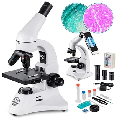 Imagen de Microscopio Óptico 80X 2000X, Cuerpo Metálico, 2 Oculares WF, Iluminadores Duales, Enchufe UE, Completo Accesorios para Niños Estudiantes Principiantes Adultos