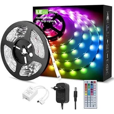 Imagen de Lepro Luces LED Habitacion 5M con Control Remoto y Adaptador Corriente, Tira RGB 150 5050 Cinta LED, Multicolor Regulable, Strip Tiras para Habitacion, Hogar, Bar, Fiesta, Restaurante
