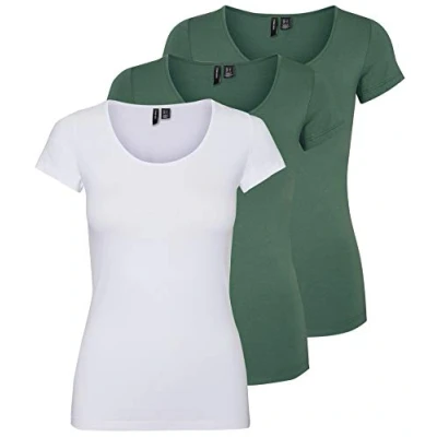 Imagen de VERO MODA Camiseta de Mujer Vmmaxi My SS Soft U Neck Noos, 2X Laurel Wreath/ 1x Bright White, L