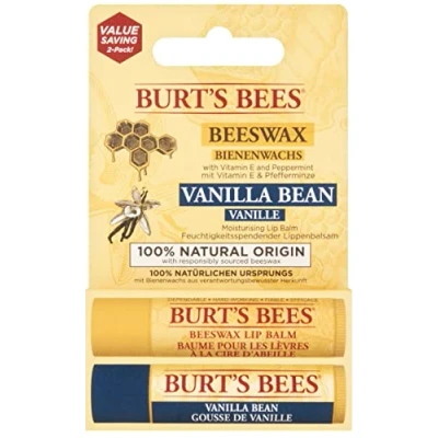 Imagen de Burt&#039;s Bees set de bálsamo labial, juego labial con cera abejas y vainilla, vitamina E, paquete doble económico, 2 x 4.25 gramos