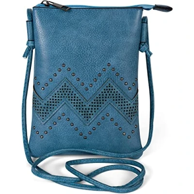 Imagen de styleBREAKER minibolso de bandolera con motivo recortado en zigzag y remaches, bolso hombro, bolso, señora 02012211, color:azul