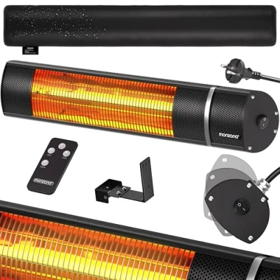 Imagen de Monzana Calefactor por Infrarrojos de Pared Estufa Terraza Exterior 2000W 3 Temperaturas Control Remoto Negro