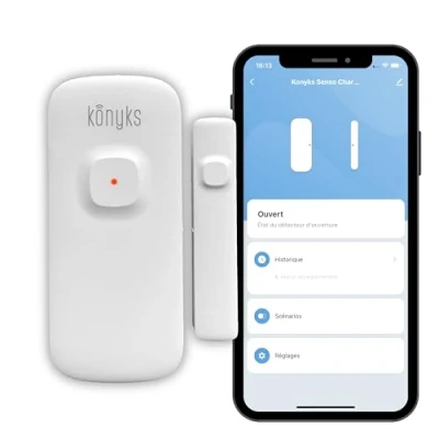 Imagen de Konyks Senso Charge 2 Detector de Apertura Wi Fi, Batería Litio, 1 año autonomía, notificaciones por Smartphone, automatizaciones Sencillas, Compatible con Alexa y Google Home.