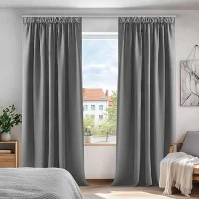 Imagen de Deconovo Cortinas para Habitación con Aislamiento Térmico Reducción de Ruido Telas Tupidas Gruesas Bolsillo 2 Paneles 132 x 242 cm Gris Claro