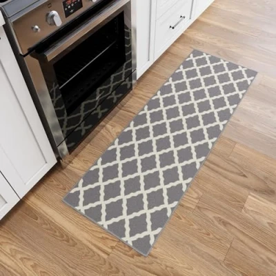 Imagen de Ottomanson Ottohome Collection Color Alfombra de diseño contemporáneo Morrocon Trellis, Antideslizante, Parte Trasera Goma, Nailon, Gris, 50cm x 150cm
