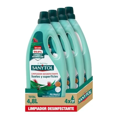 Imagen de Sanytol Botella Desinfectante Limpiahogar, Elimina Bacterias, Hongos y Virus Sin Lejía, Perfume Eucaliptus Pack de 4 x 1.200 ML = 4,8L
