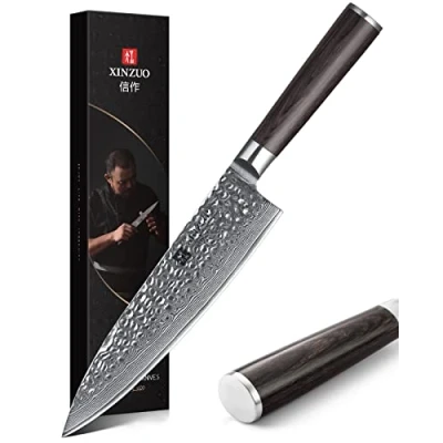 Imagen de XINZUO Cuchillo de Cocinero 20.1cm Acero Damasco, Chef Profesional Cuchillos Cocina para la Carne con Ergonómicamente Mango Madera Pakka He Serie
