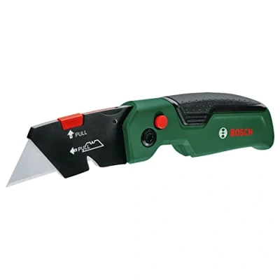 Imagen de Bosch Home and Garden Cúter, Compacto y Robusto, Acero Inoxidable, Apertura con una Sola Mano, Cambio Óptimo de la Hoja, Gancho para Cinturón, 3 Hojas