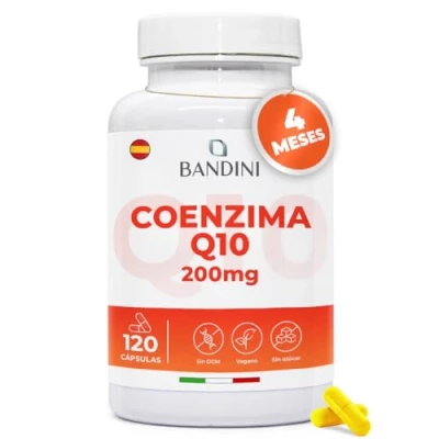 Imagen de Bandini® Coenzima Q10 200mg de Concentración 120 Cápsulas Veganas 100% Pura Fermentada Naturalmente Todo el Poder la Ubiquinona CoQ10 4 Meses Antioxidante y Fortalece Sistema Inmune